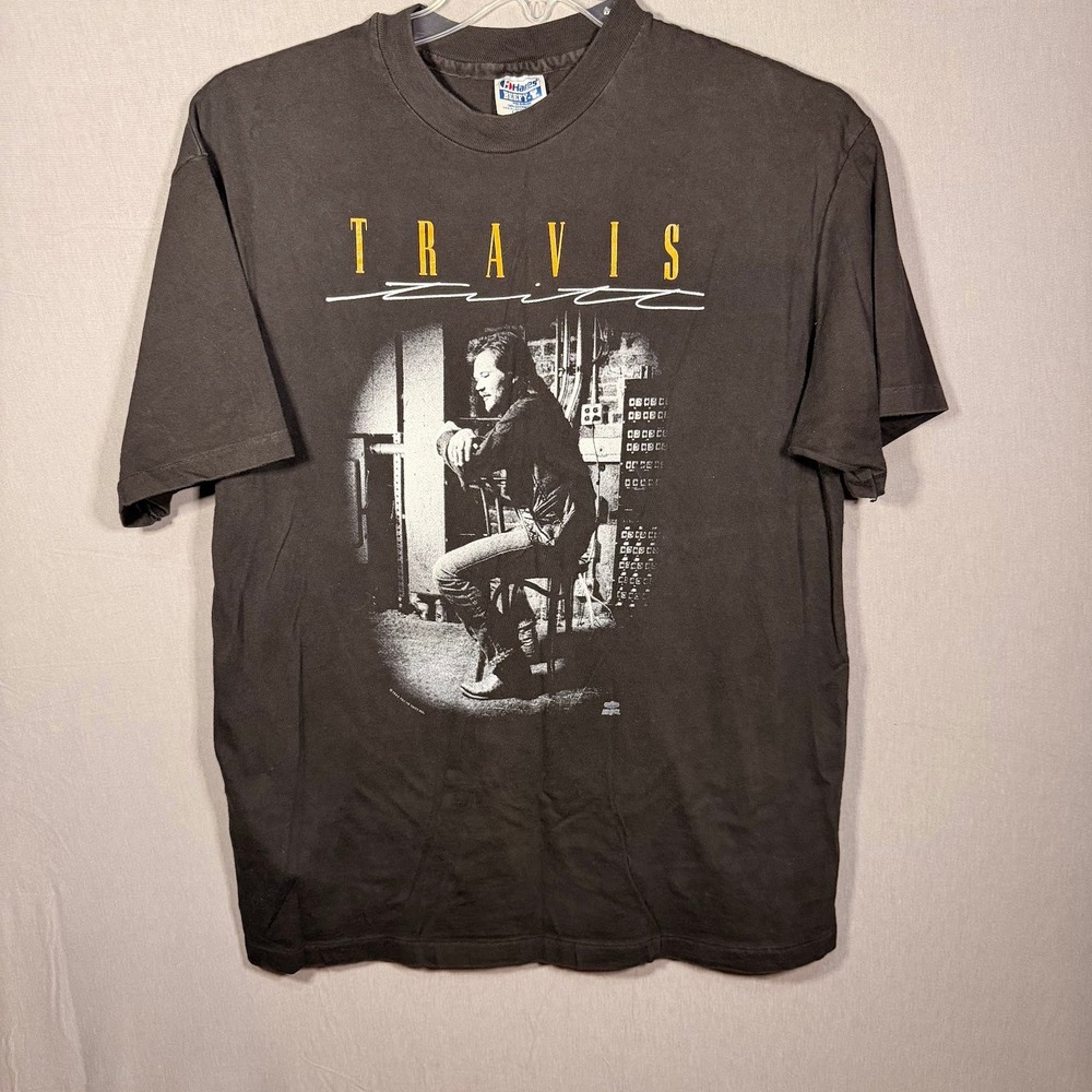Vintage Travis Tritt Shirt Mens Large Black Hanes Beefy-T Single Stitch 90s Tee